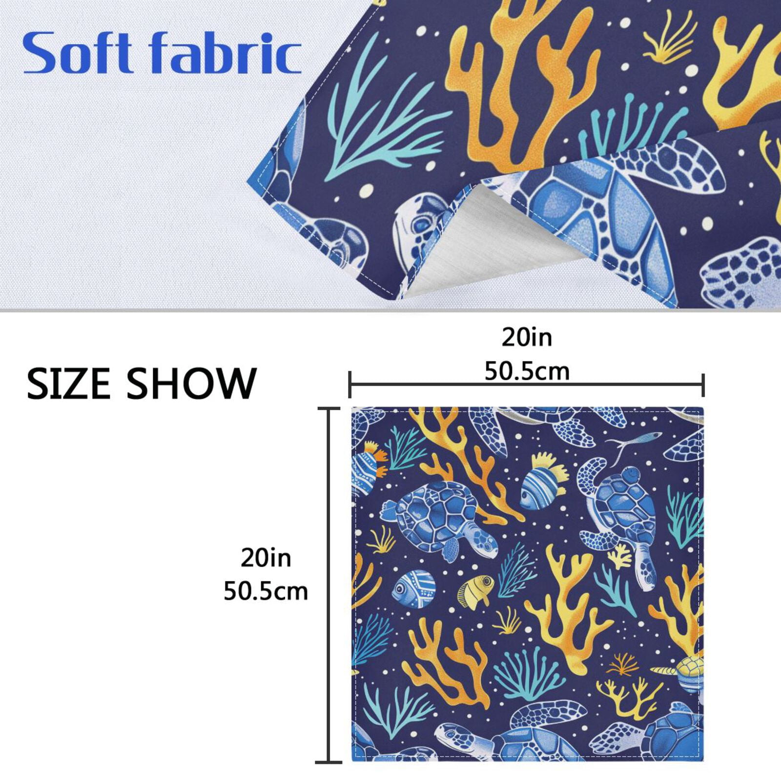 JSTEL Sea Turtle Coral Fish Cloth Napkins Set of 6, 20x20 Inch Washable and Reusable Napkin for Decoupage Dinner Party Everyday Use