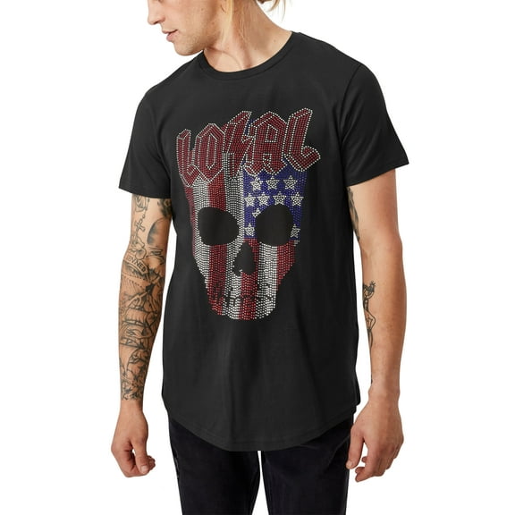 Hat and Beyond Men's USA Flag Skullcap Gemstone Embedded Crew Neck Tee Shirt