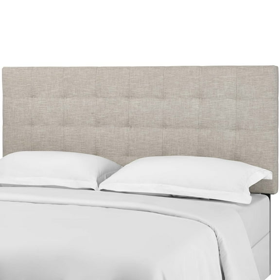 Contemporary Modern Urban Designer Bedroom Full and Queen Size Tufted Headboard, Fabric, Beige