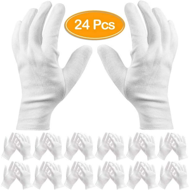 GLiving White Cotton Work Gloves Cosmetic Hydration for Dry Hands and Eczema, Pack of 24