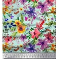 thumbnail image 1 of Soimoi Satin Silk Fabric Flower & Leaves Watercolor Print Sewing Fabric Yard 42 Inch Wide, 1 of 3