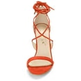 thumbnail image 2 of BLISSFUL STEP Chaussures pour Femmes Sandales à Talon Aiguille Haut à Bride Cheville à Nouer Bout Ouvert en Faux Suède Orange 5, 2 of 8