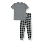 Sleep On It Boys 2-Piece Short-Sleeve Jersey Pajama Pants Set - Gray Plaid , 8-10