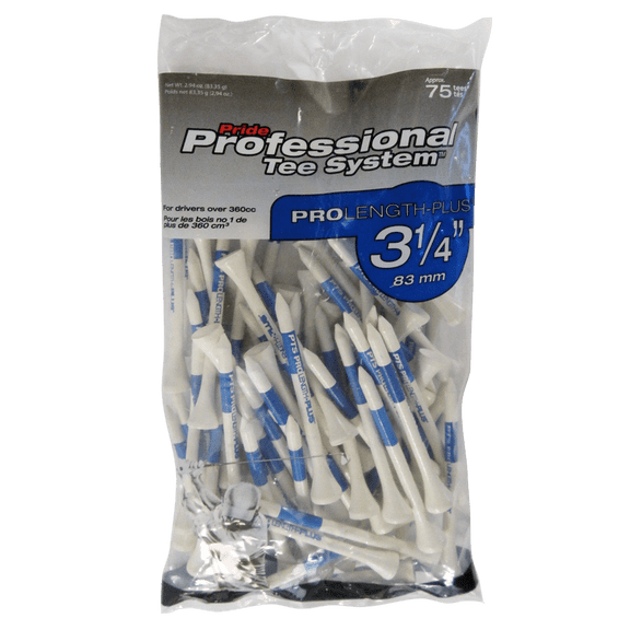 Pride Professional Tee System (PTS) – Color-Coded Hardwood Golf Tees, 3 1/4" Length, 75 Count, Durable Natural Wood for Consistent Setup