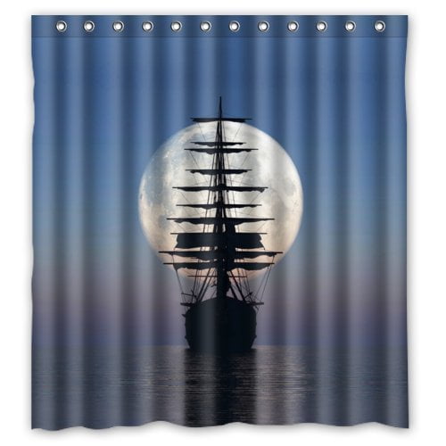 HelloDecor Nautical Vintage Sailing Pirate Ship Shower Curtain