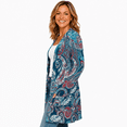 thumbnail image 2 of Women's Plus Size Teal Paisley Cardigan, Long Sleeve Open Front Tunic with Pockets, 2 of 8