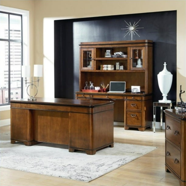Martin Furniture Executive Desk Credenza and Hutch in Warm Fruitwood