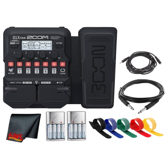 Zoom G1X Four Electric Guitar Processor, 5 Simultaneous Effects, 13 Amp Sims, Rhythm Patterns (Bundle)