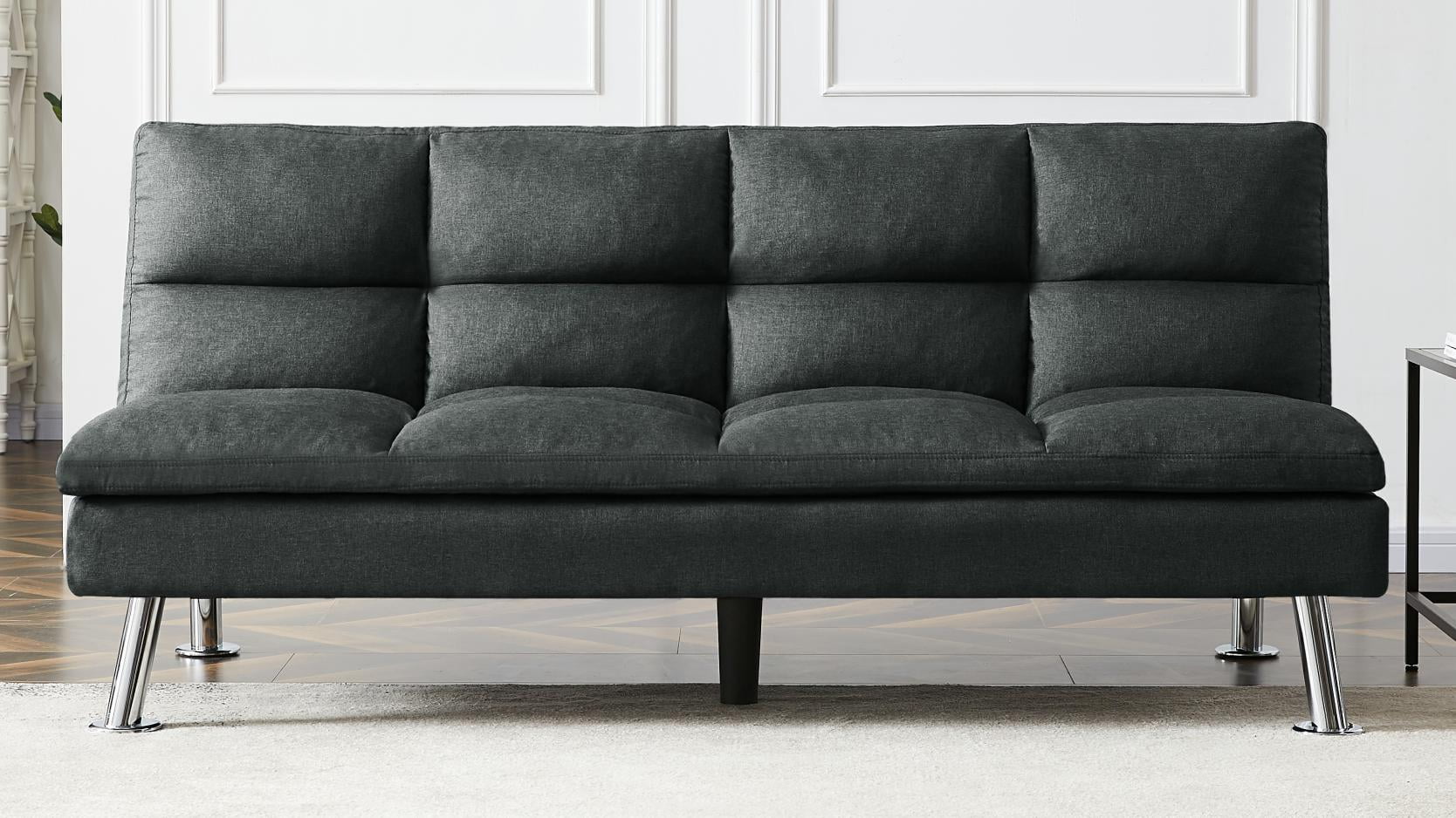 LUXMOD Relax Lounge Futon Sofa Bed Sleeper Dark Grey Fabric