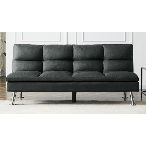 LUXMOD Relax Lounge Futon Sofa Bed Sleeper Dark Grey Fabric