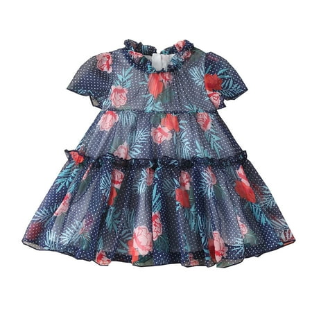 

Wiueurtly Toddler Girls Dress Summer Short Sleeve Fashion Floral Prints Small Fresh Style Dress Princess Dress Casual Dress Girls Special Dresses