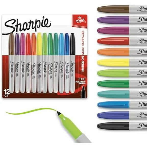 Sharpie Permanent Markers Quick Drying And Fade Resistant Fine Tip Marker Set For Wood Plastic Paper Metal And More Drawing Coloring And Poster Marker Assorted Colors 12 Count