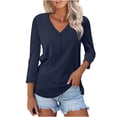 thumbnail image 2 of QIPOPIQ T-Shirts pour Femmes à Col en V à Manches 3/4 Hauts Unis Chemises Décontractées d'Été Liquidation, 2 of 6