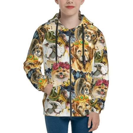 

Hoodies for Teen Girls Boys Watercolor Dogs Long Sleeve Youth Kids Essentials Zip Up Hoodie Lghtweight Fashion Hoodies & Sweatshirts Jacket Fall Winter Outfits Tops