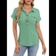 thumbnail image 1 of Camisas Casuales de Mujer con Botones, Corta, Solapa, Cuello en V, de Punto, Ropa de Playa con Bolsillos para Vacaciones. Verde M, 1 of 10