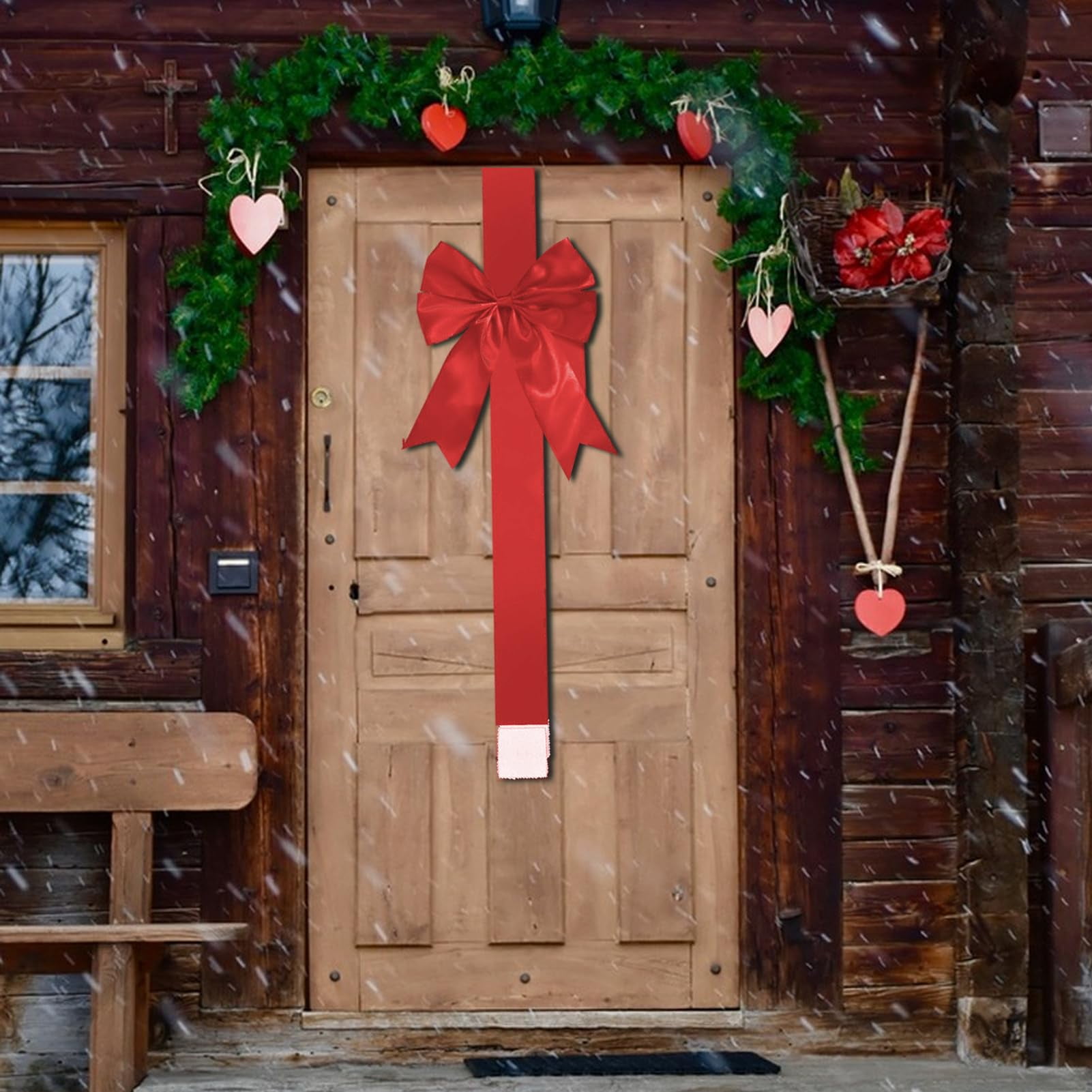 6Pcs Large Red Christmas Cabinet Door Ribbon Bow, 40in Big Christmas Bow Wrapping Decorations, Front Door Bow Christmas Tree Bow