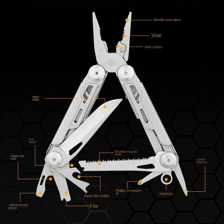 HANVVEIDA 13-In-1 Multitool Pliers Multi Tool with Safety Locking and Pocket Sheath,silver
