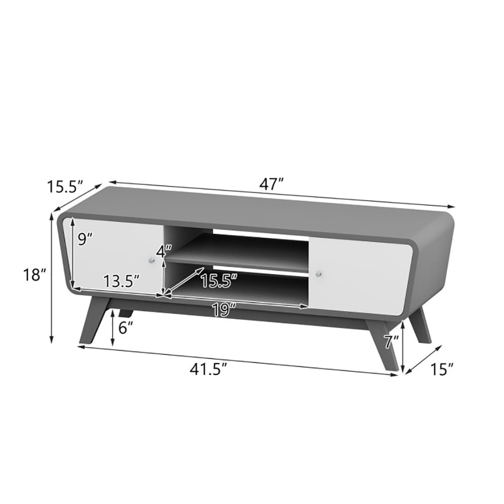 Finihen TV Stand, TV Cabinet, Sliding Door TV Stand with Adjustable Shelf for TVs up to 55 Inch, for Living Room, Bedroom, Gray