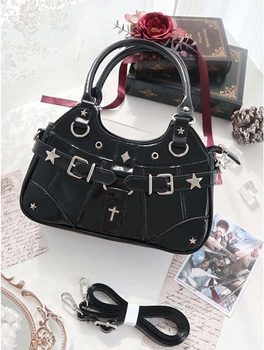 SPEKSEE Anime Ita Bag PU Leather Shoulder Bag with Display Window, Studded Handbag with Adjustable Strap