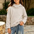 thumbnail image 6 of Girls Solid Color Pullover Hooded Sweatshirt, Draped Cowl‑Neck Long Sleeve Casual Hoodie, Soft Loose‑Fit Kids Tops, 6 of 6