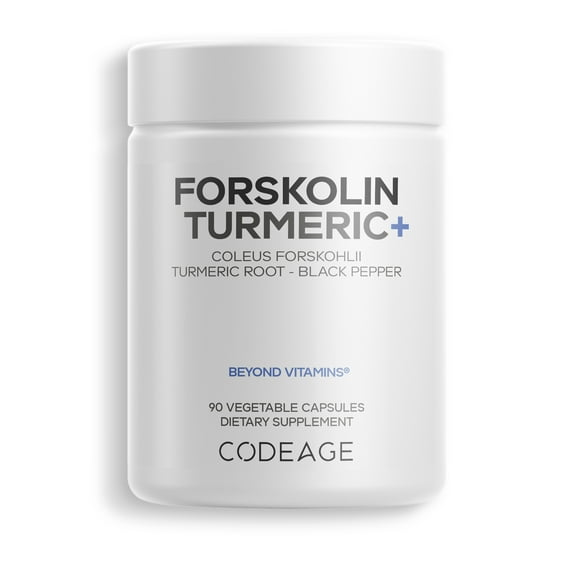 Codeage Forskolin Turmeric, Organic Turmeric Powder 95% Curcuminoids, Black Pepper, Coleus Forskohlii, 90 ct