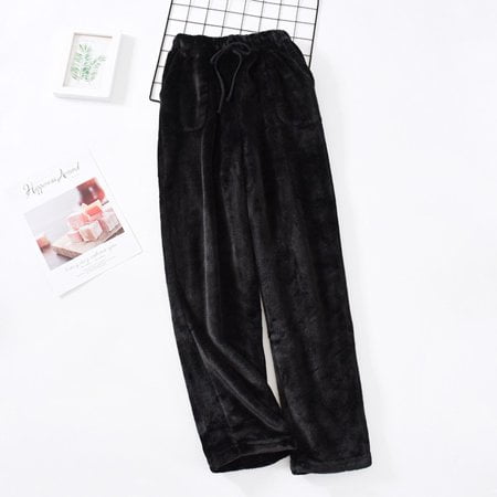 

YIWEI Mens Winter Warm Sleep Pants Flannel Pajama Plush Lounge Pants Homewear Black L