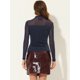 thumbnail image 4 of INSPIRE CHIC Camiseta de manga larga con panel transparente de malla delgada para mujer Armada L, 4 of 5