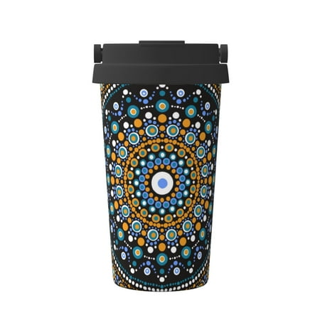 

Pofeuu Dot Mandala Print Coffee Mug Iced Coffee Tumbler Cup Double Wall Vacuum Leak-Proof Thermos Mug CoffeeThermos Travel Mug