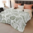 thumbnail image 2 of Boho Sage Green Floral Throw Blanket, Flannel Fleece Blanket with Striped Design for Couch, Vintage Farmhouse Paisley Plant Soft Breathable All Season Plush Blankets for Sofa Office Travel 40"x50", 2 of 9