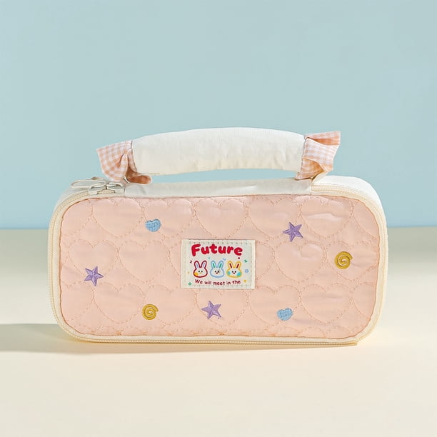 Conejos de lunares Estuche para lápices de gran capacidad Compartimento de almacenamiento Bolsa de papelería mona Bolso portátil con cremallera Organizador cosmético multiusos