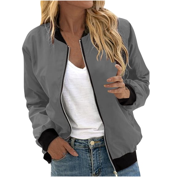 HomeGardon Jackets for Women Fall Jackets Women's Jackets Casual Floral Zip Up Jacket Coat Stand Collar Lightweight Short Outwear Tops Long Sleeve Short Coats with Pockets