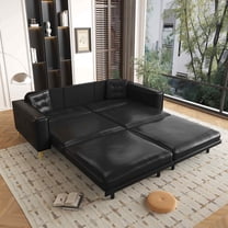 Timbernest 92.1" Sleeper Sofa King Size, 3 in 1 Convertible Sofa Bed, Faux Leather Oversized 4 Seater Couch with Pull Out Bed for Living Room, Tufted Design, Black