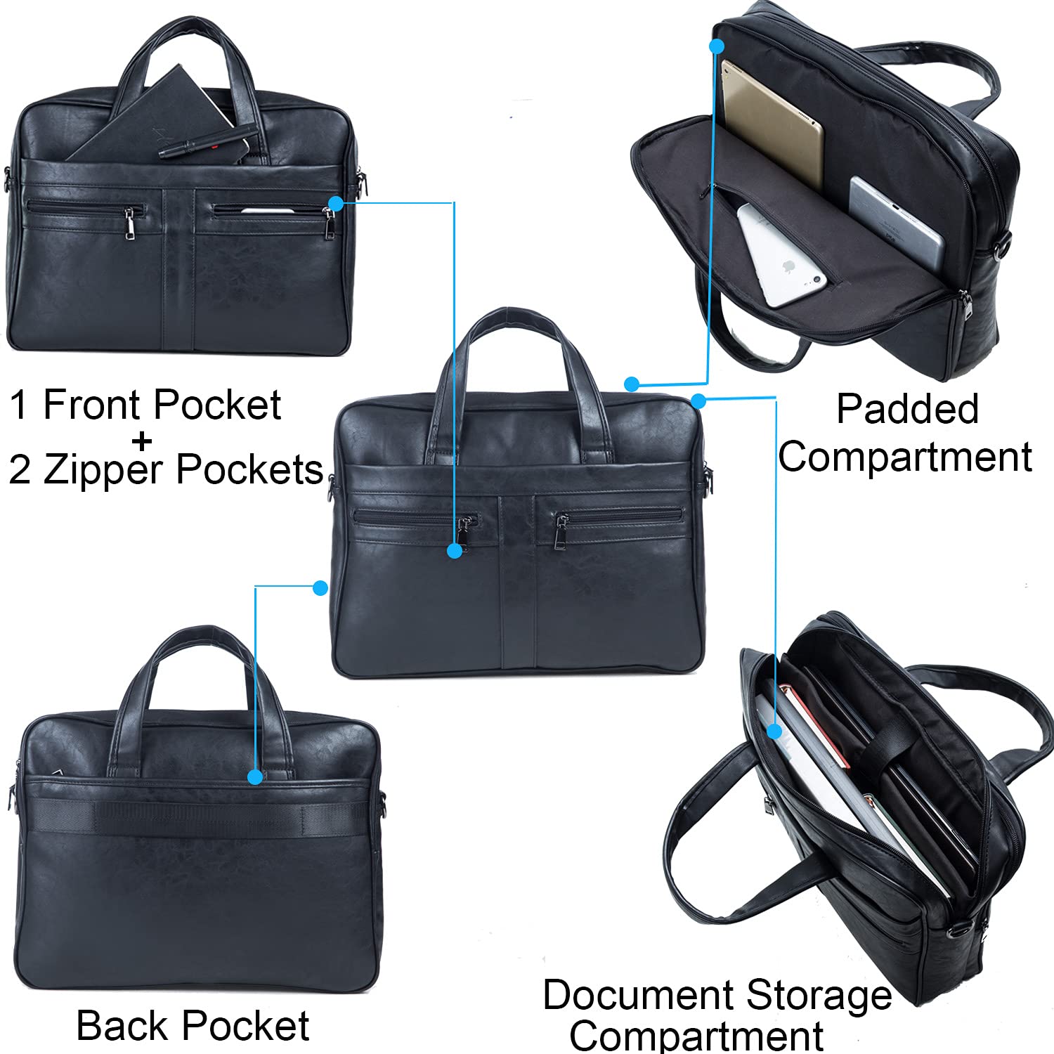 seyfocnia Men's Leather Messenger Bag, Laptop Briefcase Business Satchel Computer