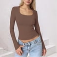 thumbnail image 2 of FAIWAD Long Sleeve Crop Tops for Women Long Sleeve Square Neck Stretch Slim Shirts Going Out Basic Tees, 2 of 6