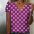 thumbnail image 2 of Staron Summer Tops for Women Polka Dot Blouse Casual Short Sleeve V Neck Round Collar Fashion Shirt, Purple XL, 2 of 5