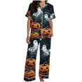 thumbnail image 4 of successthop Halloween Pajamas Women Short Sleeve Collar Button Down with Pant 2 Pieces with Pockets Loungewear, 4 of 5