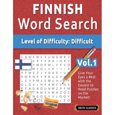 Finnish Word Search - Level of Difficulty: Hard - Vol.1 - Delta Classics - Give Your Eyes a Rest with the Easiest to Rea, (Paperback)