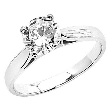 Precious Stars 14K Gold Round Cubic Zirconia Smooth Solitaire Ring