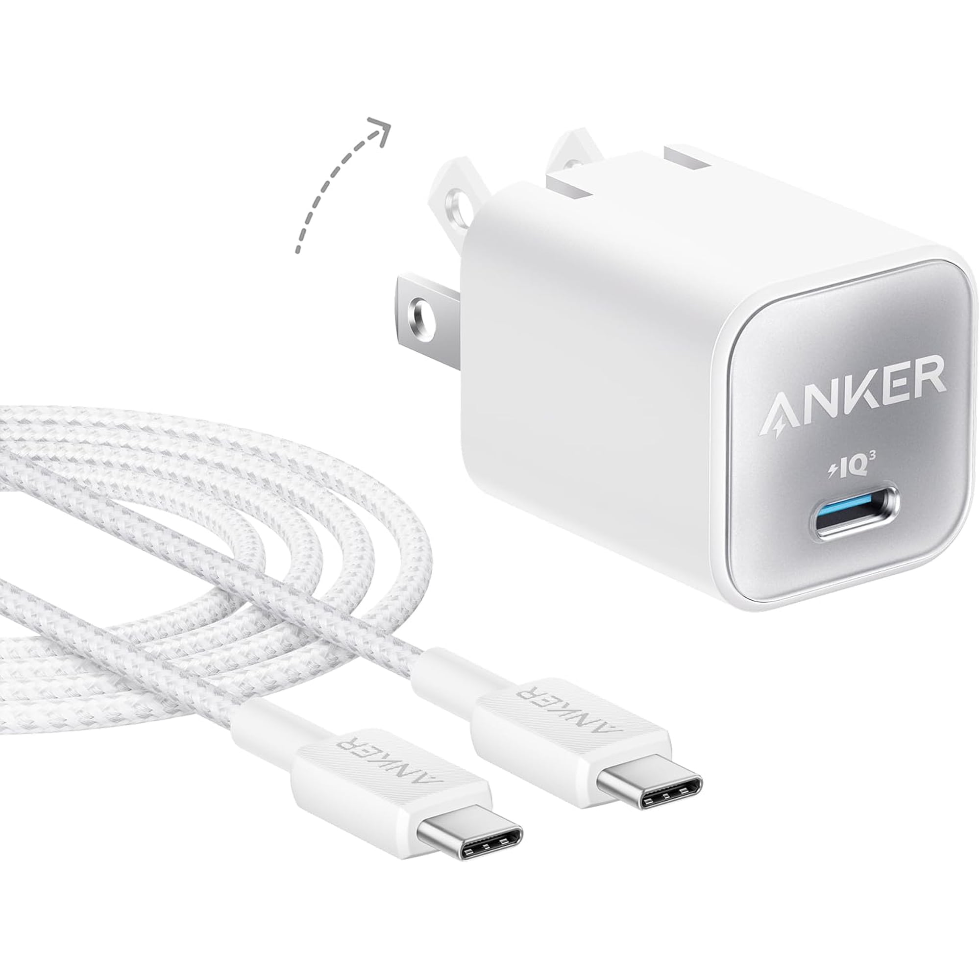 Anker Nano Phone Charger, 30W Portble and Foldable USB C GaN Charger | Compatible for iPhone 17/17 Plus/17 Pro Max/16/16 Plus/16 Pro Max/15 Pro Max, Galaxy, iPad, and MagSafe-Compatible Accessories