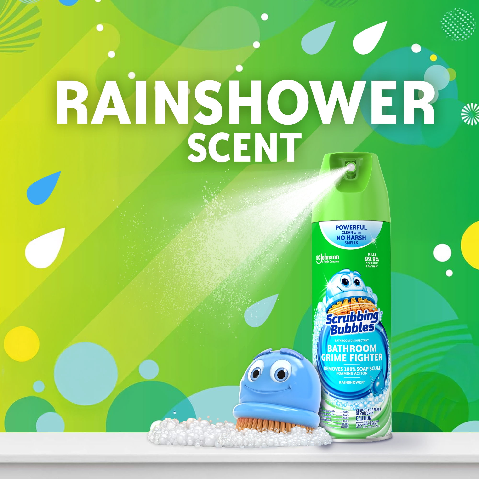 Scrubbing Bubbles Disinfectant Bathroom Shower & Tub Cleaner Grime Fighter Aerosol Spray, Rainshower, 20 oz