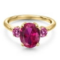 thumbnail image 3 of Gem Stone King 18K Yellow Gold Plated Silver Ring Oval Red Created Ruby and Vivid Pink Moissanite (3.46 Cttw, Size 5), 3 of 6