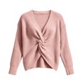thumbnail image 4 of Lumtrix Sweaters For Women Casual V Neck Criss Cross Backless Long Batwing Sleeve Loose Knitted Sweater Pullovers Pink S, 4 of 5