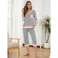 thumbnail image 2 of SHOWMALL Women Lounge Sets Light Gray S 3/4 Sleeves V-Neck Tops and Loose Capri Pants Comfy Pajama Set, 2 of 8
