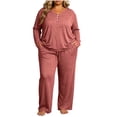 thumbnail image 2 of Naittoop Women Pajama Set Plus Size Long Sleeve 2 Piece Pj Sets Soft Long Sleeve V Neck Tops Wide Leg Pants with Pockets, 2 of 5