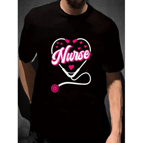 Men's Valentine's Day "Nurse" Heart Graphic T-Shirt - 100% Cotton, Short Sleeve, Crew Neck in Black Camisetas para mujer, lindas camisetas con estampado gráfico, de manga corta, estilo casual, para ve