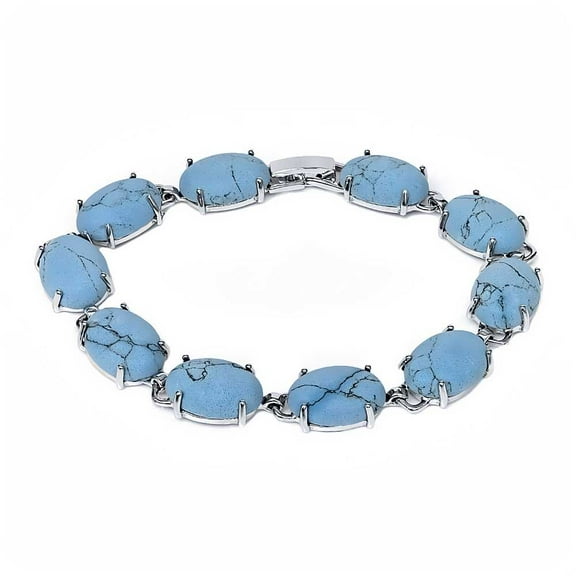 Gem Stone King Beautiful Oval Shaped Simulated Turquoise 7 inches Bracelet for Women