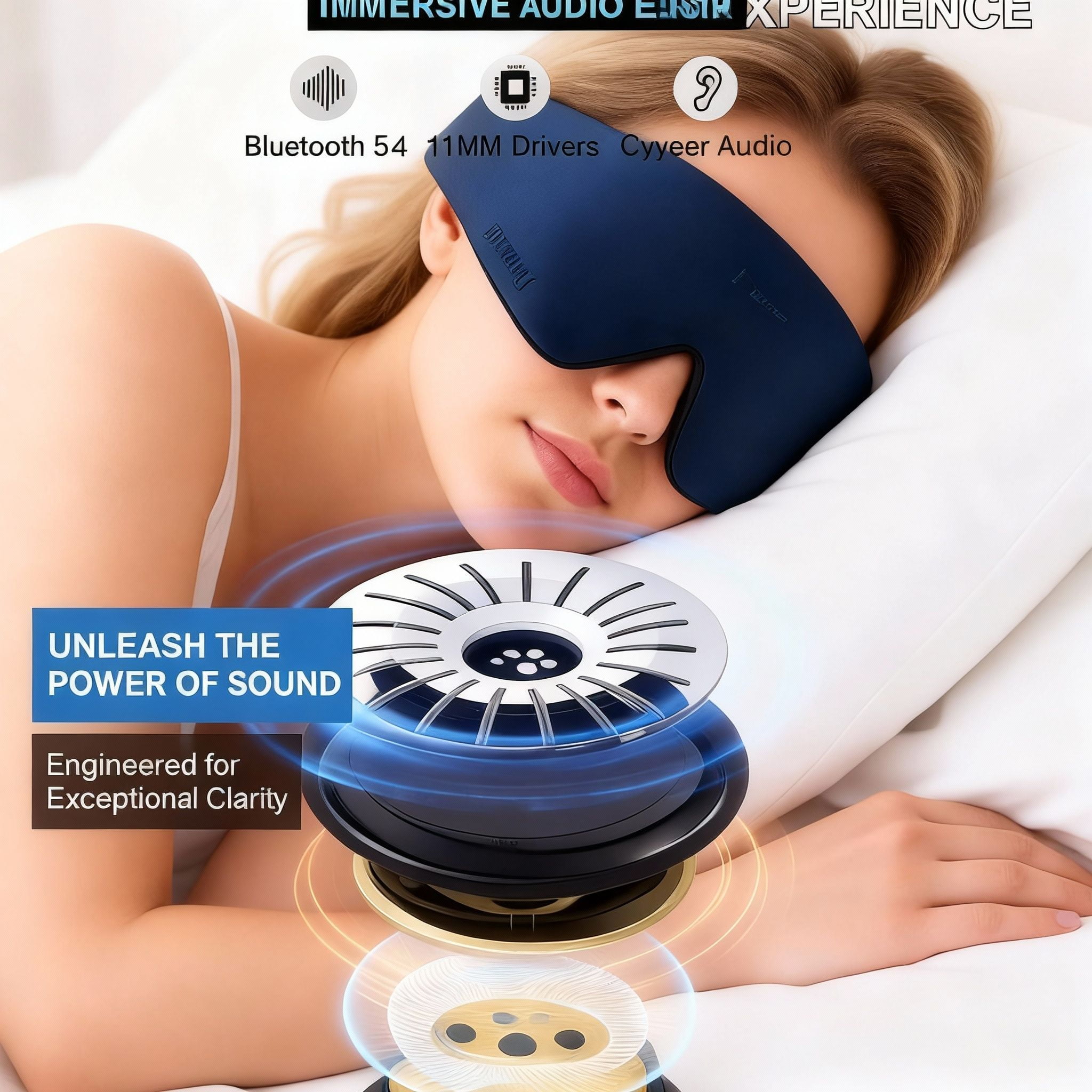 FACEMOON Wireless Bluetooth 5.2 Sleep Mask Headphones 3D Eye Mask Light Blocking Timer 14 Hours Battery