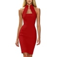 thumbnail image 2 of ClodeEU Women's High Neck Cutout Bodycon Midi Dress,Sleeveless Form Fit Cocktail Party Dress, Red,Women's Plus L, 2 of 8