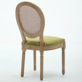 thumbnail image 6 of GAKMCIL Linen Fabric Upholstered Dining Chair, French Style Solid Wood Frame Antique Painting Rattan Back Dining Room Chair, Steel Spring Lining, Weight Capacity:300lb, Olive-Green (Set of 2), 6 of 15