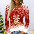 thumbnail image 2 of Camisas Navideñas Para Mujer Tops de Manga Larga Moda Con Cuello en V Empalme Irregular Suelto Odeerbi ODB198761, 2 of 4